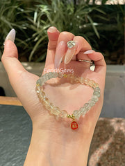 Green Phantom Quartz Citrine Azeztulite Quartz Beaded Crystal Bracelet 6mm