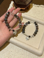 Black Gold Sunstone Lakawood Clear Quartz Beaded Crystal Bracelet 10mm