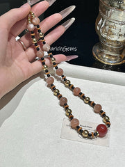 Peach Moonstone Red Agate Beaded Crystal Necklace