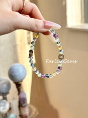 Natural Rainbow Fluorite Beaded Crystal Bracelet 6mm