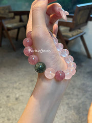 Madagascar Purple Rose Quartz Green Rutilated Quartz Beaded Crystal Bracelet 12+13mm