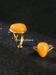 Adjustable Natural Amber Sterling Silver Ring