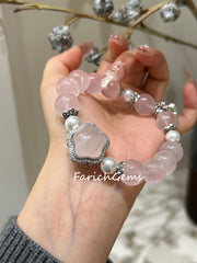Mozambique Rose Quartz Pearl Beaded Crystal Bracelet 12.3+8mm