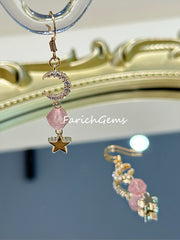 Strawberry Quartz Moon Star Shaped Copper Accessories Earring