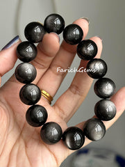 Natural Silver Sheen Obsidian Beaded Crystal Bracelet 8/10/12/14/16/18mm