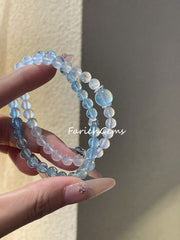 Double Wrap Blue Moonstone Aquamarine Beaded Crystal Bracelet 6mm