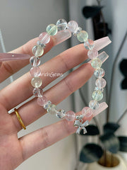 Rose Quartz Prehnite Clear Quartz Beaded Crystal Bracelet 7mm