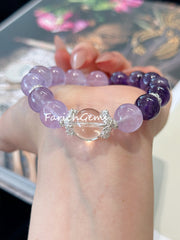 Lavender Milky Amethyst Clear Quartz Beaded Crystal Bracelet 12+14mm