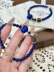 Lapis Lazuli Agarwood 925 Silver Beaded Crystal Bracelet 5mm