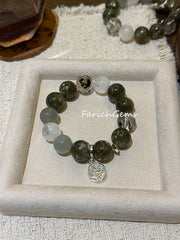 Black Herkimer Diamond Green Lepidolite White Phantom Quartz Silver Moonstone Beaded Crystal Bracelet 14+15mm