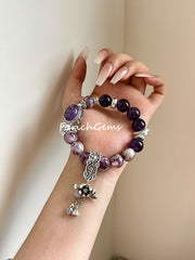 Lepidolite Uruguayan Amethyst Beaded Crystal Bracelet 11.3+12.3mm