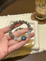 Labradorite Blue Moonstone Aquamarine Beaded Crystal Bracelet 9+10+12mm