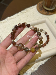 Rutilated Quartz Four-Season Phantom Quartz Clear Quartz Red Hematoid Quartz Beaded Crystal Bracelet 8-9mm