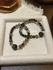 Black & Gold Super 7 Lakawood Green Rutilated Quartz Beaded Crystal Bracelet 8+12mm