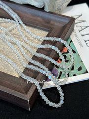 Triple Wrap Blue Moonstone Beaded Crystal Bracelet 5mm