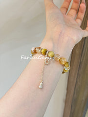 Golden Yellow Tiger's Eye Stone Citrine Beaded Crystal Bracelet