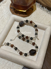 Black & Gold Super 7 Black Rutilated Quartz Clear Quartz Beaded Crystal Bracelet 8mm