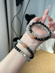 Gray Moonstone Silver Obsidian Beaded Crystal Bracelet 6+10mm