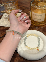 Green Phantom Quartz Citrine Azeztulite Quartz Beaded Crystal Bracelet 6mm