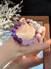 Amethyst Clear Azeztulite Quartz Kunzite Beaded Crystal Bracelet 11+12mm