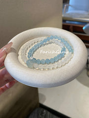 Double Wrap Blue Moonstone Aquamarine Beaded Crystal Bracelet 6mm