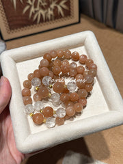 Peach Moonstone Clear Azeztulite Quartz Beaded Crystal Bracelet 11+13mm