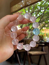 Aquamarine Rose Quartz Beaded Crystal Bracelet 14+15mm