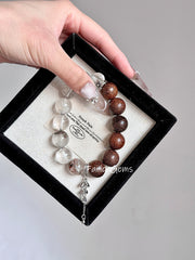 Green Phantom Quartz Agarwood Beaded Crystal Bracelet 12+14mm