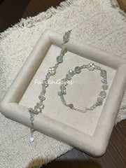 Aquamarine Pearl Clear Quartz Beaded Crystal Bracelet 4+8mm