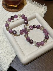Purple Lepidolite Purple Mica Clear Quartz Beaded Crystal Bracelet 12mm