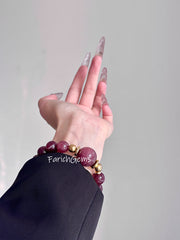 Cherry Red Strawberry Quartz Beaded Crystal Bracelet 11+15/16mm