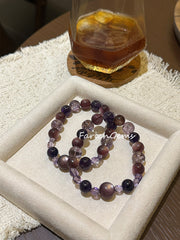 Amethyst Purple Lepidolite Purple Azeztulite Quartz Beaded Crystal Bracelet 9+10+12mm