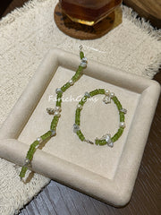 Natural Peridot Pearl Beaded Crystal Bracelet