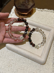 Clear Quartz Colored Herkimer Red Tiger's Eye Stone Beaded Crystal Bracelet 10+11+12mm