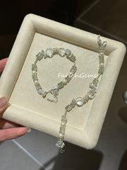 Green Quartz Clear Quartz Pearl Beaded Crystal Bracelet