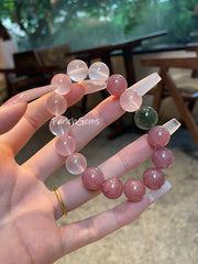 Madagascar Purple Rose Quartz Green Rutilated Quartz Beaded Crystal Bracelet 12+13mm