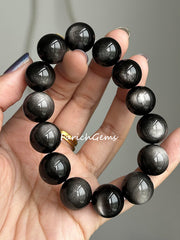 Natural Silver Sheen Obsidian Beaded Crystal Bracelet 8/10/12/14/16/18mm