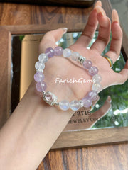 Blue Moonstone Amethyst Azeztulite Quartz Beaded Crystal Bracelet 9mm