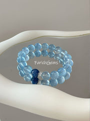 Aquamarine Kyanite Beaded Crystal Bracelet 10mm