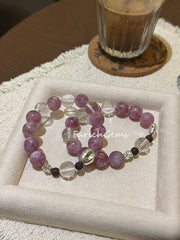 Lakawood Clear Quartz Purple Mica Beaded Crystal Bracelet 12mm