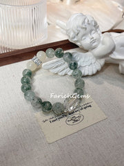 White Moonstone Green Quartz Clear Quartz Beaded Crystal Bracelet 11+10mm