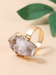 Adjustable Natural Crystal Cluster Ring, Clear Quartz/Amethyst Cluster Ring
