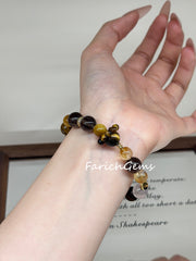 Golden Yellow Tiger's Eye Stone Citrine Rose Quartz Beaded Crystal Bracelet 8+10mm