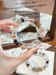 Black & Gold Super 7 Clear Azeztulite Quartz Agarwood Beaded Crystal Bracelet 11+12mm