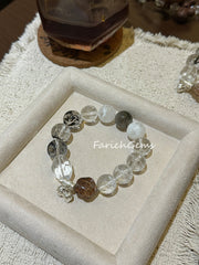 Clear Quartz Azeztulite Quartz Black Herkimer Phantom Quartz Beaded Crystal Bracelet 13-15mm