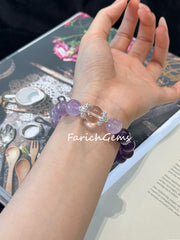 Lavender Milky Amethyst Clear Quartz Beaded Crystal Bracelet 12+14mm