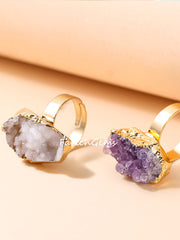 Adjustable Natural Crystal Cluster Ring, Clear Quartz/Amethyst Cluster Ring