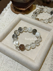 Clear Quartz Azeztulite Quartz Black Herkimer Phantom Quartz Beaded Crystal Bracelet 13-15mm