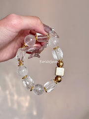 Clear Quartz White Phantom Quartz Beaded Crystal Bracelet 14/15mm