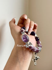 Lepidolite Uruguayan Amethyst Beaded Crystal Bracelet 11.3+12.3mm